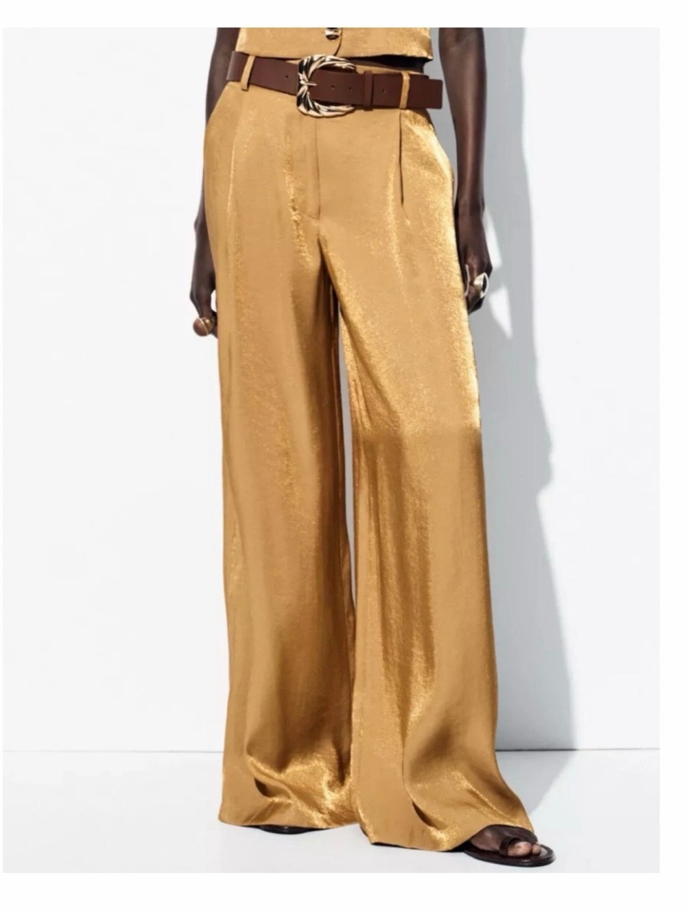 Zara Beige Wide-Leg High Waist Pants